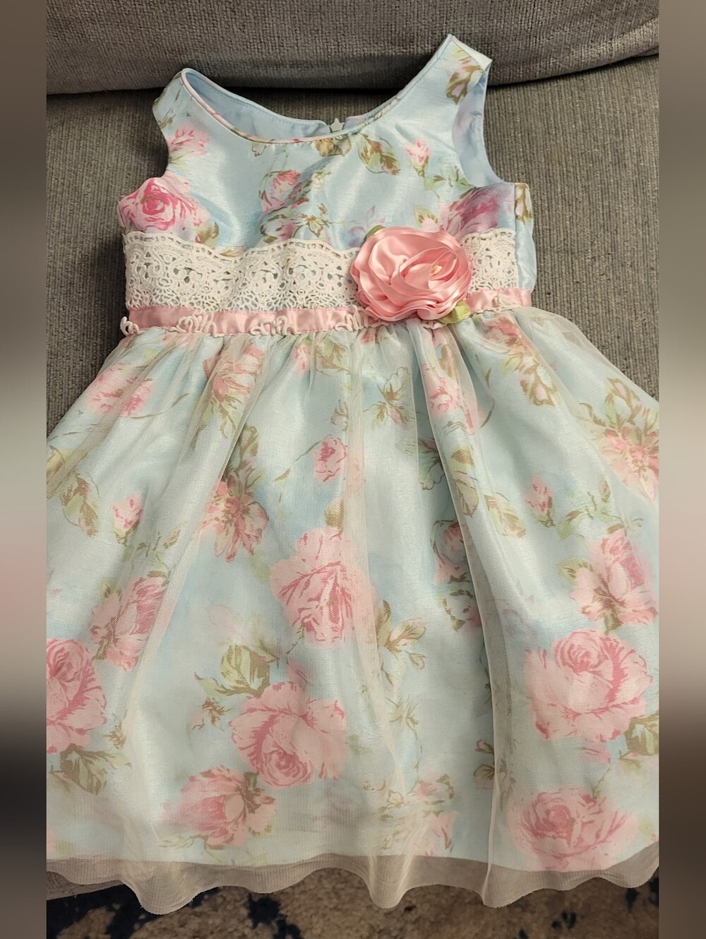 Jayne Copeland Blue & Pink Floral Lace Waist Party Dress Size 4